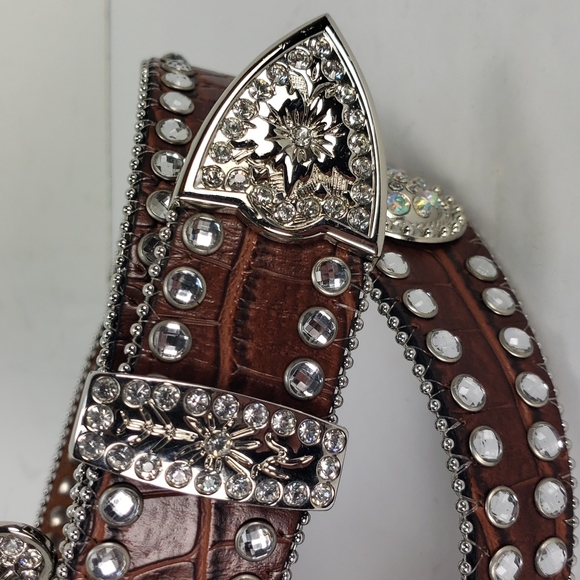 BLAZIN ROXX SCALLOP CROC PRINT LEATHER RHIENSTONE WESTERN BELT M - Picture 8 of 15